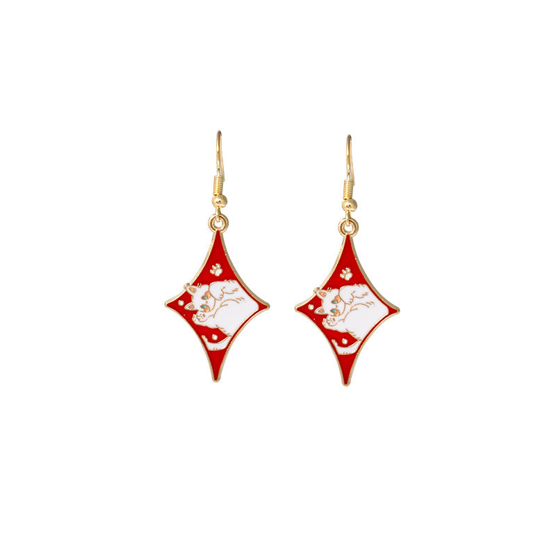 Wholesale Cartoon Playing Card Suit Cat Alloy Earrings